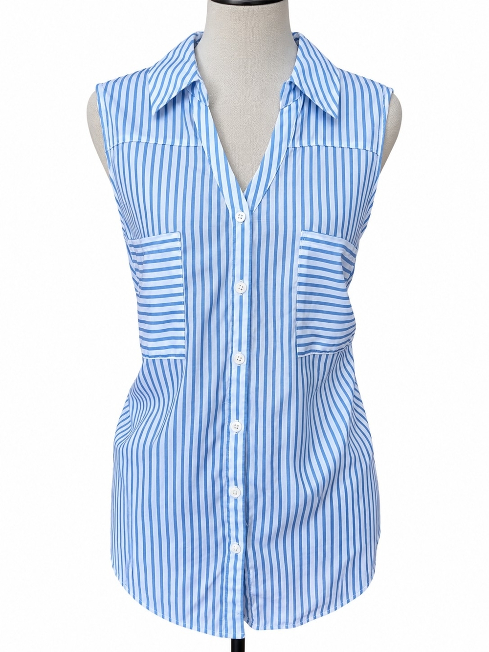 APT.9 Women’s XL Blue White Striped Sleeveless Button Down Blouse